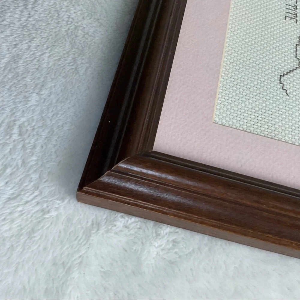 Vintage 1990s Baby Cross Stitch Sampler Framed Nursery Wall Art Cottagecore